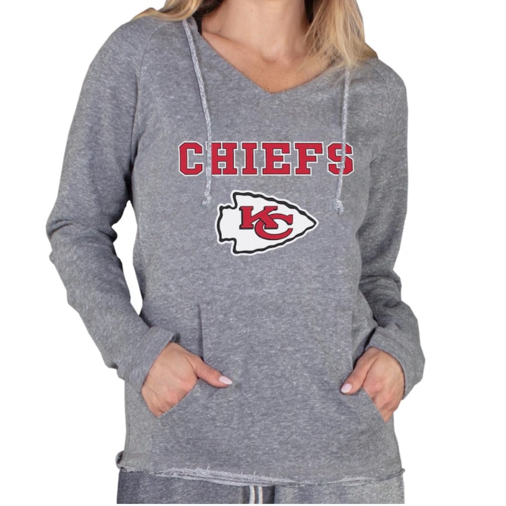 NFL Gray Chiefs V-Neck Hoodie with Red Logo